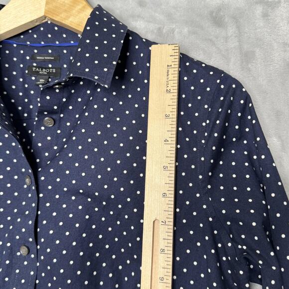 Talbots Shirt Womens 10P Navy Polka Dot Long Sleeve Button Up Wrinkle Resistant - Picture 8 of 9